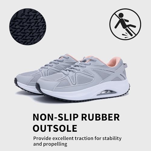 Image of SURRAY Womens Walking Shoes for Plantar Fasciitis, Arch Support Orthotic Sneakers Comfortable Tennis Shoes for Foot Pain Relief PinkGrey US Size 6-11
