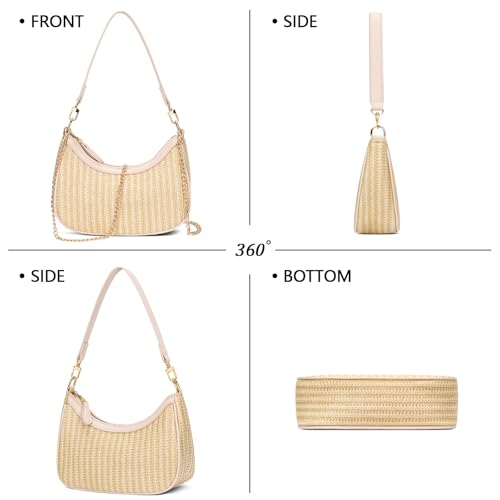 Image of KKXIU Summer Straw Beach Woven Shoulder Bag Vacation Clutch Purses for Women Hobo Tote Handbags (Beige)