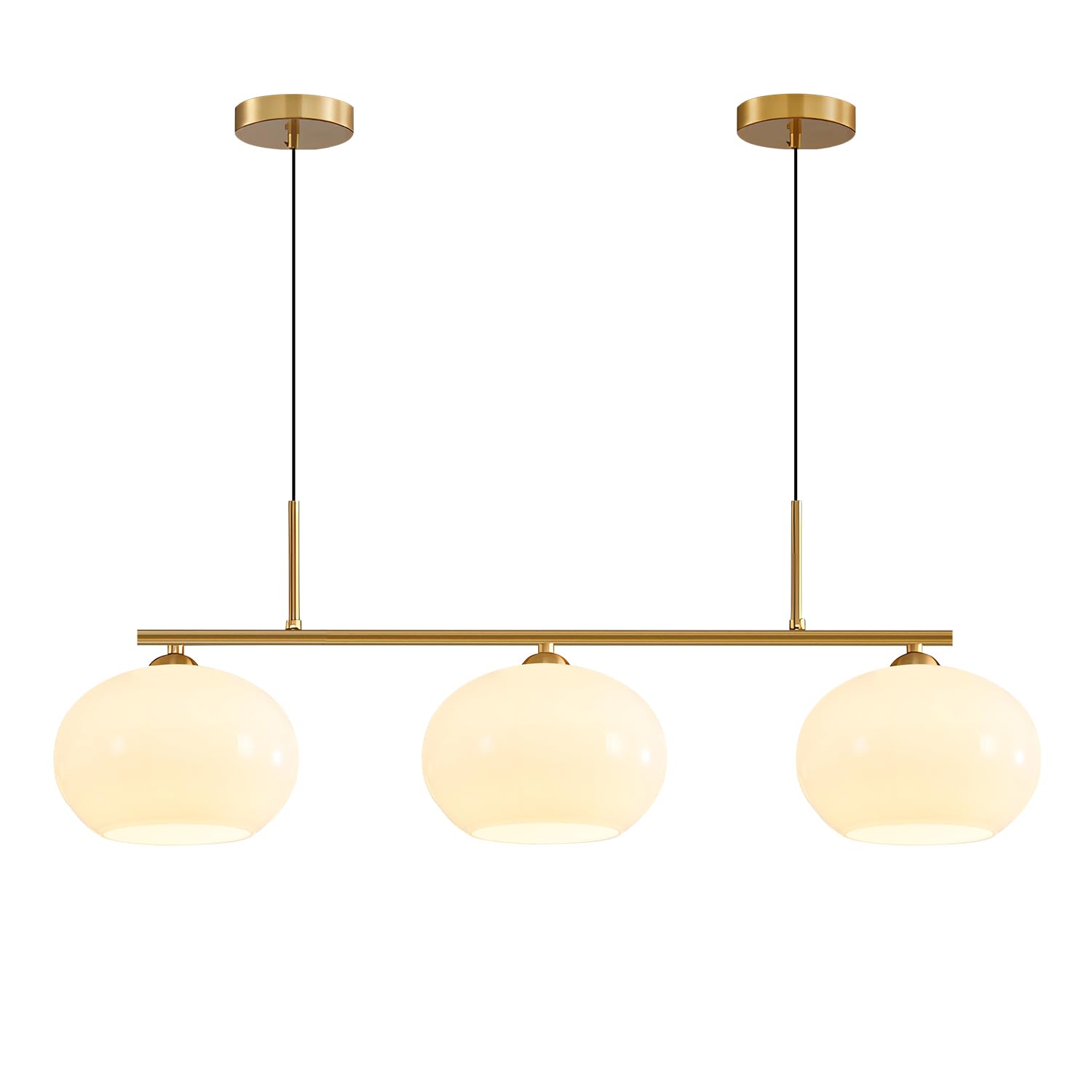 kco lighting 3 light linear pendant lighting milk glass flush mount ceiling light brass gold chandelier light fixture modern globe linear chandelier dining room dining room over table