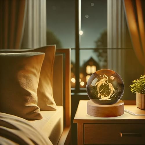 Image of 3D Dolphin Crystal Ball Night Light Table Lamp
