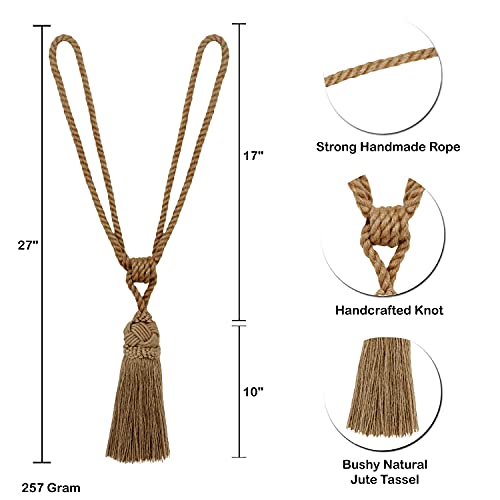 MALANOV 2 Pack Curtain Tassel Tiebacks, Strong Heavy Handmade Natural Jute Rope Drapery TieBacks, Decorative Holdbacks Holders for Window Sheer and Blackout Panels - Image 6