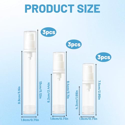 Travel Pump Bottles for Toiletries, 9 Pack Mini Travels Bottles with Airless Pumps, Clear Refillable Empty Travels Bottless for Toiletries, 5ml 10ml 15ml - Image 3