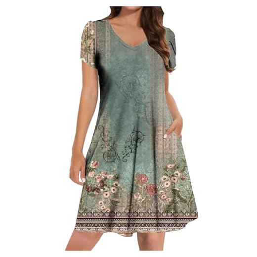 Robe Femme Chic Et Elegant Ete Grande Taille Manches Courtes Décontracté A-Linie Swing Robe de Plage Cocktail Mariage Couleur Unie Léger et Respirant Robes Midi Longue Tunique Fluide Mid Dresses