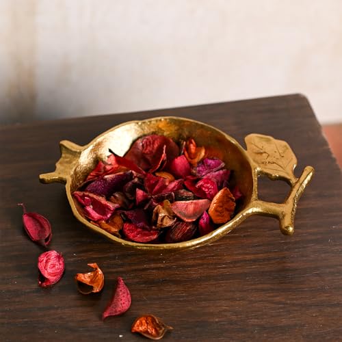 Image of MARKET 99 Golden Pomegranate Catch Dish | Glossy Aluminium Embossed Bowl for Home Decor, Table Display & Gifting |Designer Decorative Catch-All Tray for Dining, Center Table & Festive Use