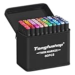 Tongfushop 60 Colored Marker Set, Colouring Pens for Adults, Art Felt Tip Pens, Dual Tip Permanent Alcohol Markers for Drawing, Sketching, Anime, Manga, Fun doodling with Carrying Case & Storage Base