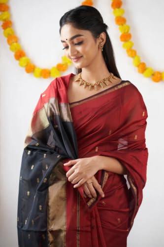 Image of SGF11 Women's Kanjivaram Soft Cotton Linen Silk Saree With Blouse Piece