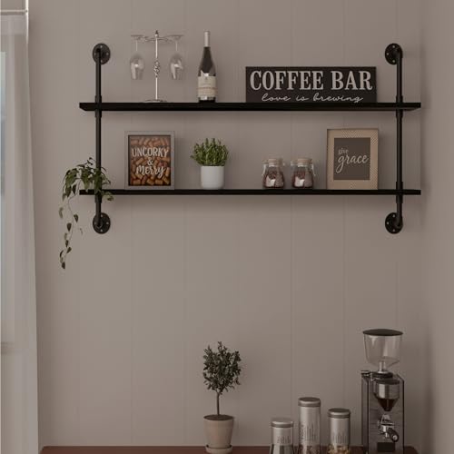 HDDFER Floating Bookshelf Shelves Industrial Pipe Shelving Pipe Shelf Rustic