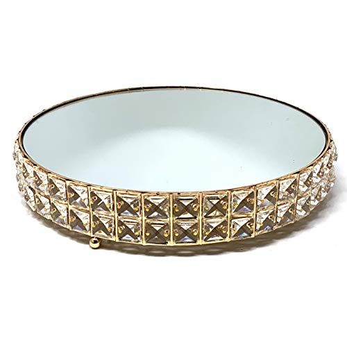 Image of allgala Wedding Cake Stands 3-Piece Set Crystal Gold Plated Cheese Dessert Cupcake Cake Stand with Mirror Plate-Gold Round-HD89202