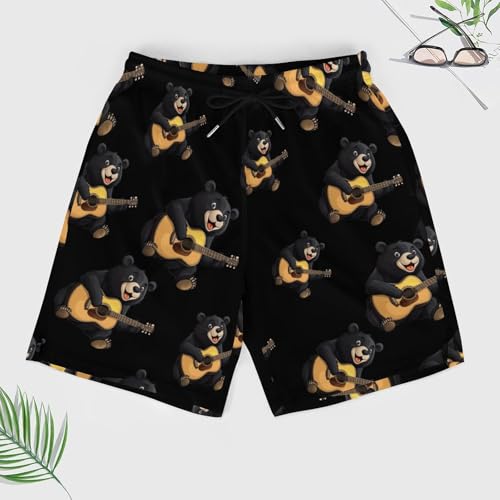 Bear Playing Guitar Bear Guitarist Music Mens Swim Trunks Quick Dry Beach Board Shorts with Pockets4