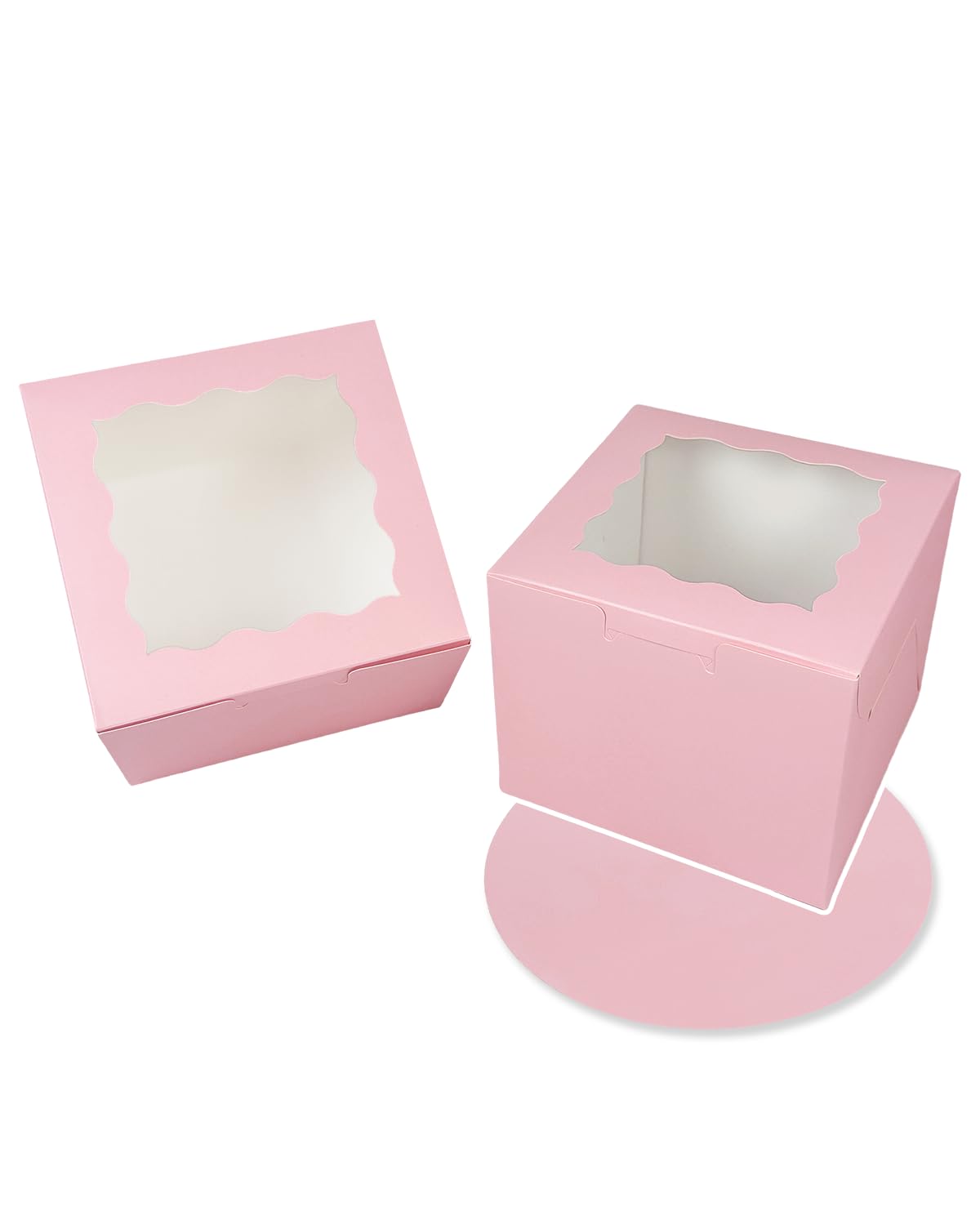 Gcardist 6x6x5 Inch Cake Box, 5 Sets Pink Cake Box with Window & 5 Sets 6 Inch Pink Cake Round Boards - Image 3