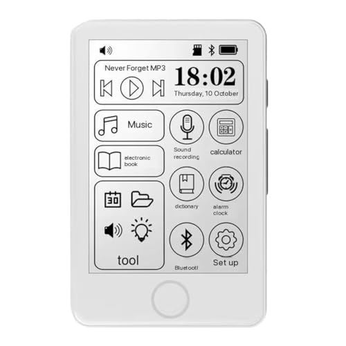 Hndhbfgrt Lecteur MP3, Lecteur de Livres Électroniques, Lecteur de Musique, Mini E-Book, Enregistreur Vocal, Dictionnaire, Radio Bluetooth Tactile.