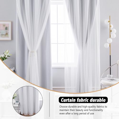 Image of Anytime Double Layer Blackout Curtains 2 Panels,52Wx84L,Greyish White | Sheer And Fabric Window Drapes Grommet Top Solid Color Bedroom Living Room Home Decor