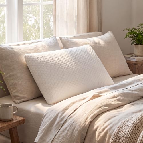 Image of MYTRIDENT Classic Slim Memory Foam Pillow for Better Shoulder and Neck Support, 1 Piece Standard Size, 43X69 CM - White