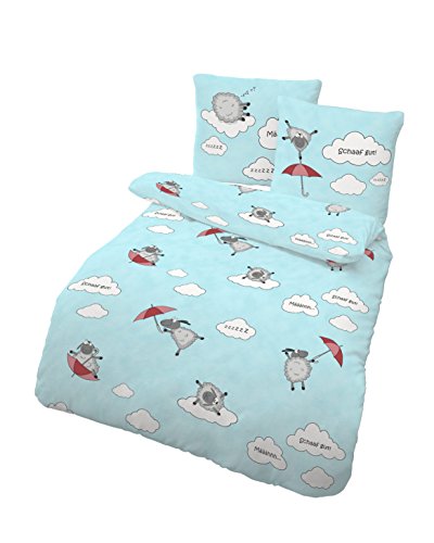 iDO Kinderbettwäsche 135x200 cm und Kissenbezug 80x80 cm 2tlg Markenbettwäsche aus 100{12b9b63e4968594622fe136b73efff403d369d77a96292a5838a69b345c23c30} Baumwolle, Bettbezug Schaafe | Bettzeug Fein-Biber Bettwäsche Made in Germany