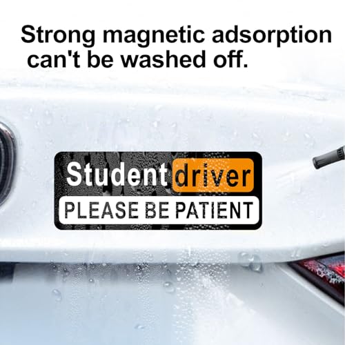 Image of Student Driver Please Be Patient Car Magnet, Black Personality Modeling , Patient With Reflective Magnetic Bumper Sticker Set Detachable, Novice Safety Signs.Set of 3