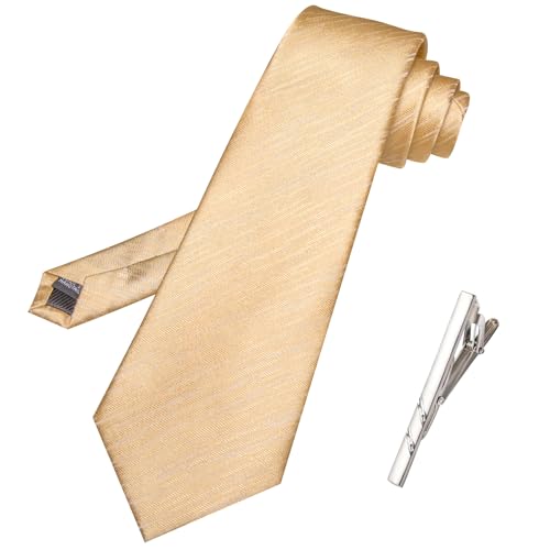 Image of Barry.Wang Silk Men Ties Formal Stripes Necktie and Tie Clip for Wedding Party Business Fashion Classic