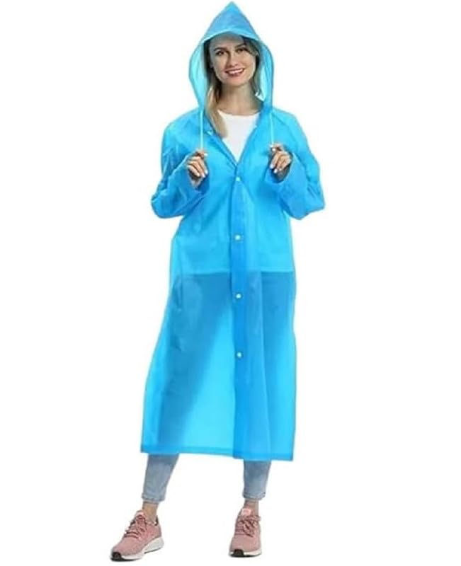 w+ Women EVA Plain Rain Coat Hooded Outdoor Water Resistant Portable Raincoat Suit (Blue2) (1 Piece)-picture-37