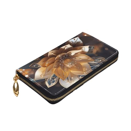 Leather Women Wallets, Long Credit Card Holder, White delicate lotus flower Print Billfold Clutch & Travel Purse Large Capacity3