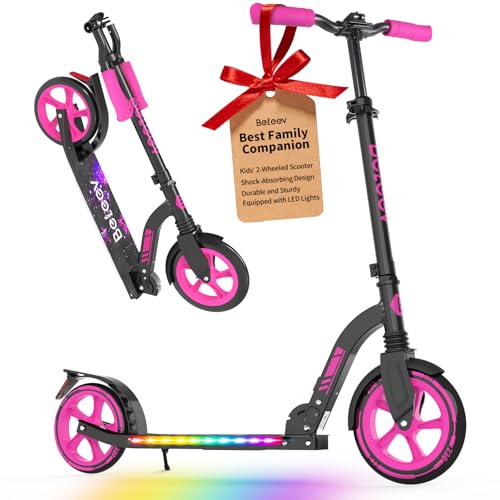 BELEEV V10 Trottinette Enfant 6 a 14 Ans, LED Lumineuse Deck, Réglable en Hauteur, Sangle Transport, Grande Roue 230 mm, Big Wheel City Scooter 2 Roues pour...