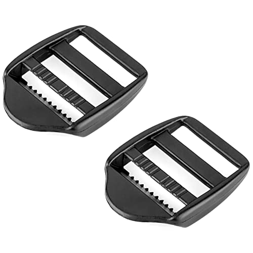 2 x Ladderlock Rucksack Sliders Buckles for 25 mm / 1 inch Webbing Strap, Black, Plastic