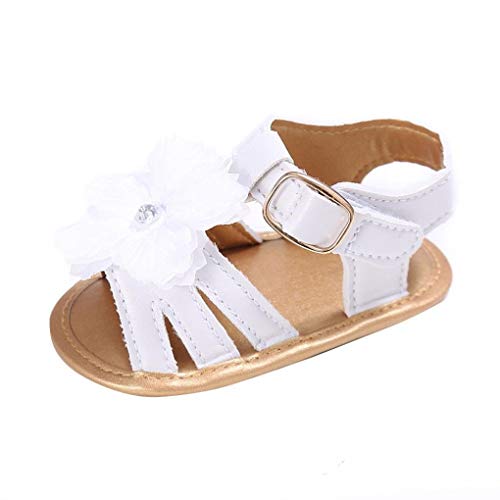 Zolimx Toddler Newborn Crib Shoes Prewalker Sandals Girl Anti Slip Flowers Pearl Princess Baby Shoes (6~12 Month, White)
