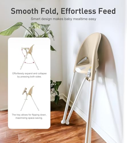 Funny Supply 3-in-1 Foldable High Chair, Portable & Convertible Baby High Chair, Modern Baby Feeding Chair with Removable Double Tray, Lightweight, Space-Saving Design, Easy to Clean, Cream