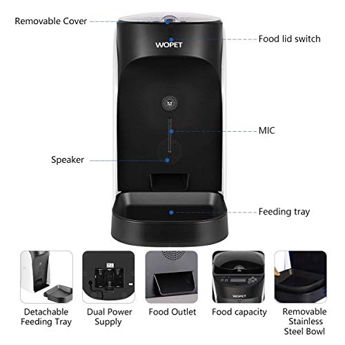 WOPET Automatic Cat Feeder, Pet Feeder Auto Dog Cat Feeder Stainless Steel Bowl,Portion Control & Voice Recording – Timer Programmable Up to 4 Meals a Day - Thumbnail 2