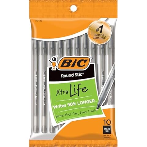 BIC Round Stic Xtra Life Ballpoint Pen, Black, 10-Pack Cover