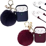 Airpods Case, Filoto Airpod Case Cover for Apple Airpods 2&1 Charging Case, Cute AirPods Silicon Case with Airpods Accessories Keychain/Skin/Pompom/Strap 2019 Winter Series (Burgundy+Midnight Blue)