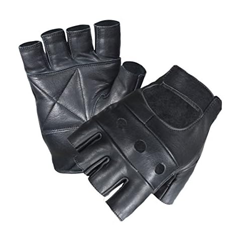 UNISEX MEN LADIES FINGERLESS REAL LEATHER CYCLING GYM DRIVING WHEEL CHAIR GLOVES (Small, Black) Cover