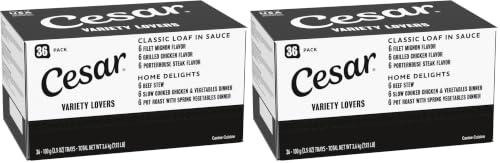 Image of Cesar Loaf and Delights Wet Dog Food, Variety Lovers, 36 count, 2 pack