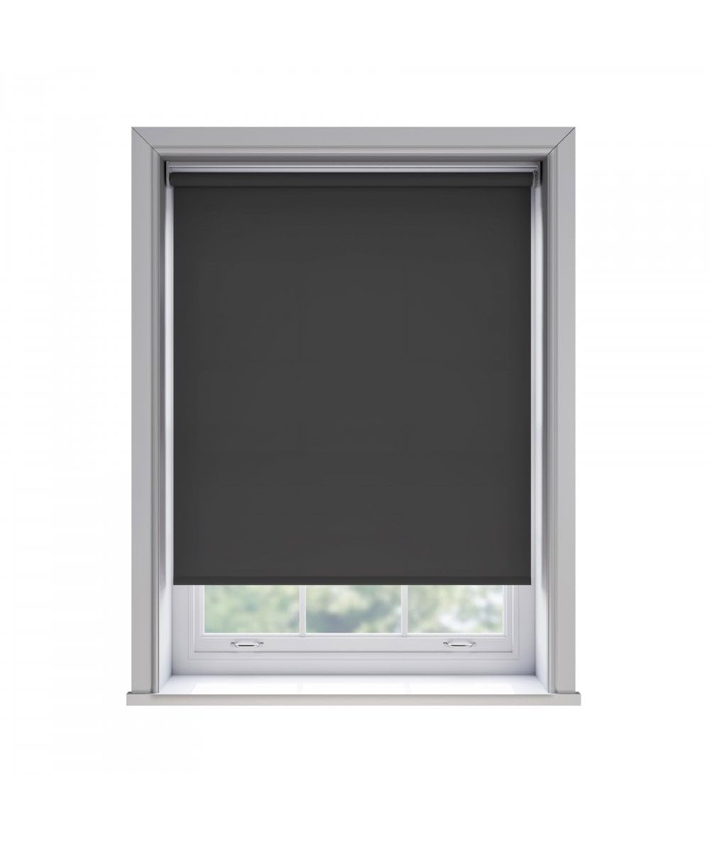 85cm No Drill Black Thermal Blackout Roller Blind (170cm Drop)