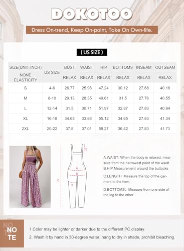 Dokotoo Women's Casual Loose Overalls Jumpsuits One Piece Sleeveless Printed Wide Leg Long Pant Rompers With Pockets