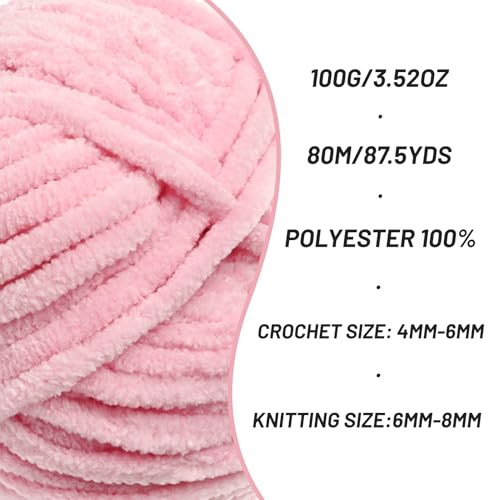 Image of 4 Packs Fluffy Chenille Yarn for Crocheting, Chunky Velvet Yarns for Crochet Amigurumi, Baby Yarn for Crocheting Soft Blanket, 349.9yds /14.1 oz Bulky Yarns for Crafts /Hats /Shoes /Socks (4 Peach Pink)