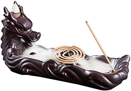 Gagedecy Dragon Incense Holder, Ceramic Backflow Incense Holder Cones Waterfall, Backflow Incense Burner for Sticks, Incense Cone Burners, Meditation Aromatherapy Ornament Home Decor