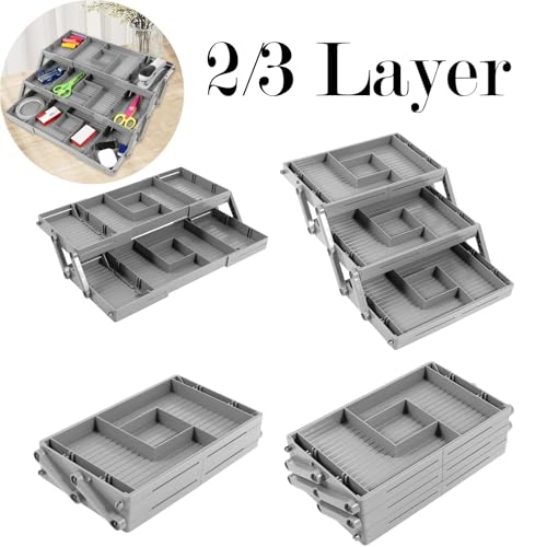 Cutlery Drawer Organiser Expandable Drawer Organizer Plastic Collapsible Multi Level Drawer Organizer Tray 2/3 Tier For Office Supplies Kitchen Gadgets(Double layer) - Image 2