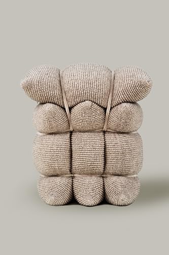 Wool4life, Taburete de diseño, otomano, Asiento, 100% Lana española, bouclé, colección Madrid Design Festival, Inés Sistiaga, 50 x 40 x 50 cm, Color Beige