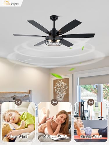 Image of Bella Depot 60 Inch Black Modern Ceiling Fan with Lights and Remote