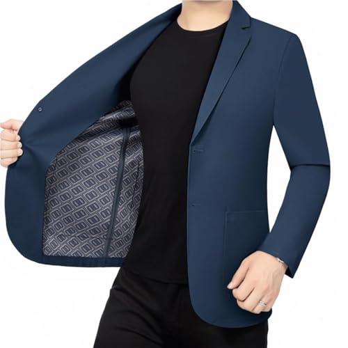 Men's Blue Lightweight Double-Breasted Slim Fit Classic Blazers Korean Style Business Social Suit Jackets2
