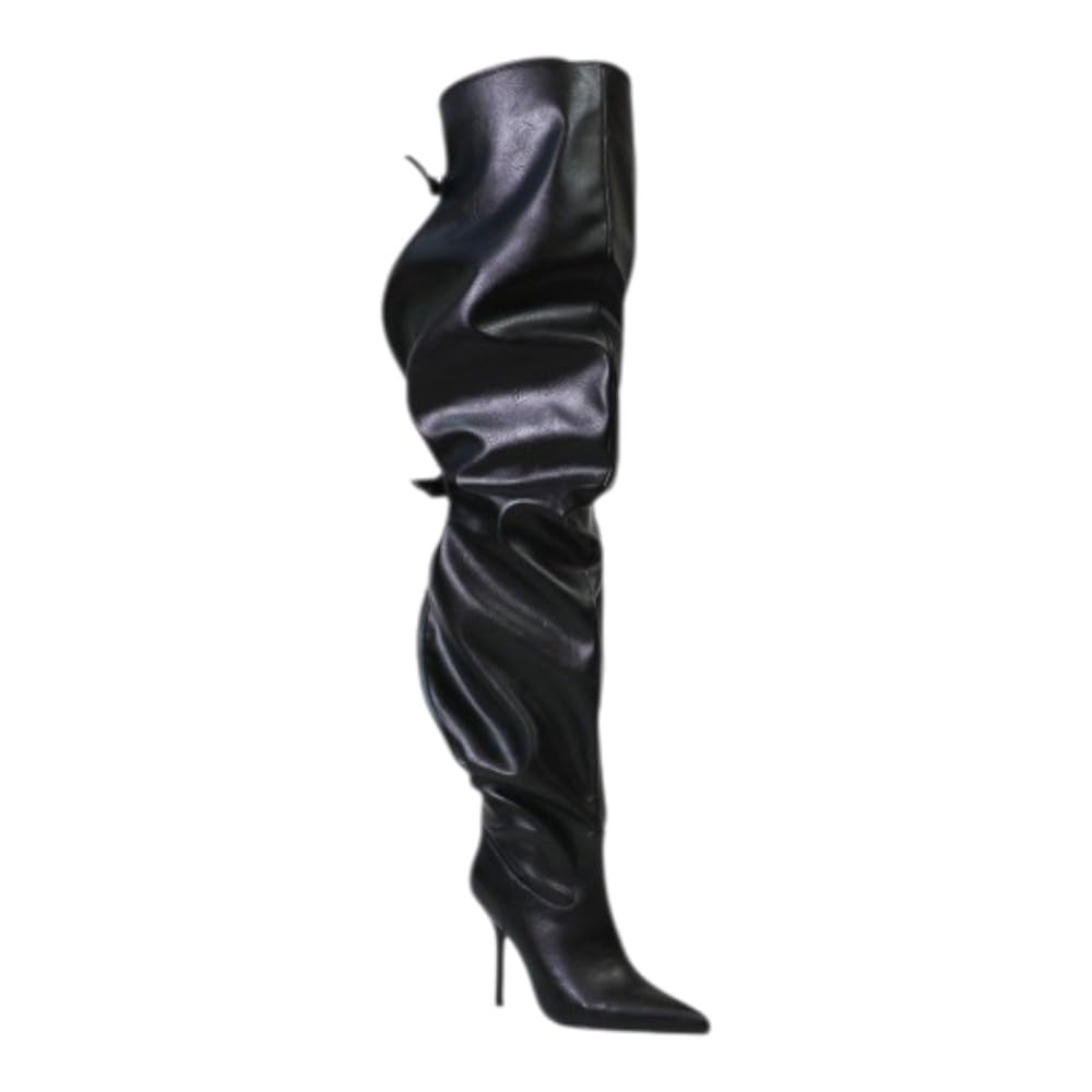 Liliana Women Stiletto High Heel Thigh High Boots Over the Knee Pointed Toe Slouchy Pull On Boots