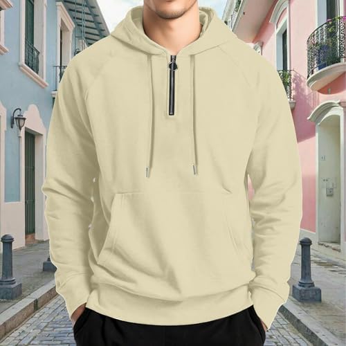 Mens Quarter Zip Hoodies Casual Lightweight Drawstring Hooded Sweatshirts with Kangaroo Pockets Solid Basic Pullover4