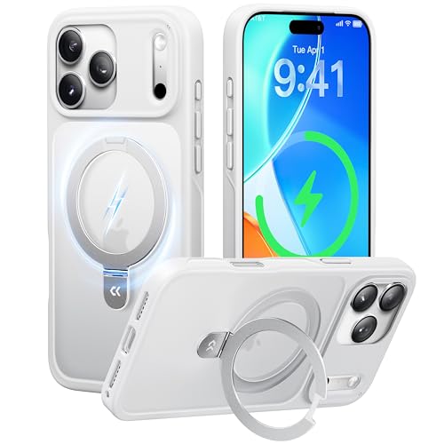 Image of CASEKOO Ultra-Magnetic Stand for iPhone 17 Pro Max Case, Shockproof, White | [Military Drop Protection] [Compatible with MagSafe] Translucent Matte for iPhone 17 Pro Max Phone Case with Ring Holder 6.9 inch
