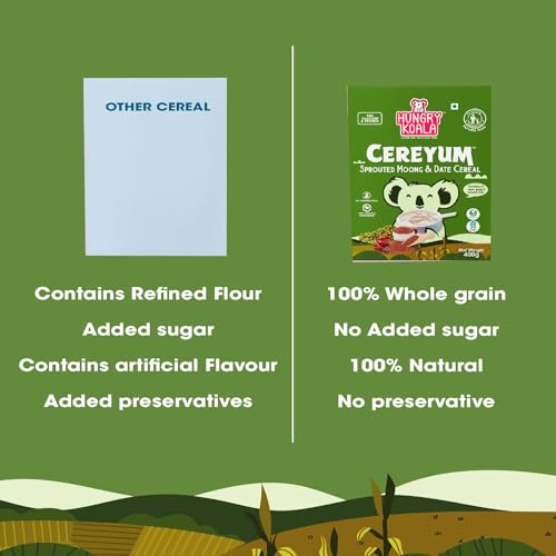 Image of HUNGRY KOALA Sprouted Moong & Dates Cereal Made For Kids To Grow Healthy Made With Natural Ingredients No Preservative Or Additives Or Maida 200 Grams Pack (200 Grams)