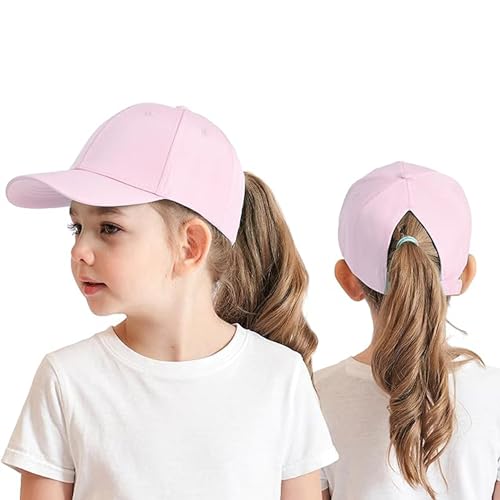 HERUAI Casquette de Baseball pour Enfant de 3 à 8 Ans - avec Queue de Cheval - pour Fille et garçon - Réglable - Protection UV - Casquette d'été - Chapeau de Soleil