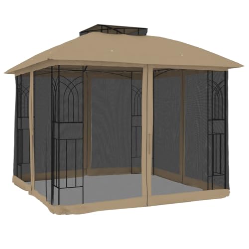 vidaXL Tonnelle Double Toit et parois en Filet Taupe 2,94x2,94 m Acier, tonnelle de Jardin, tonnelle de Patio, pavillon, tonnelle d'extérieur