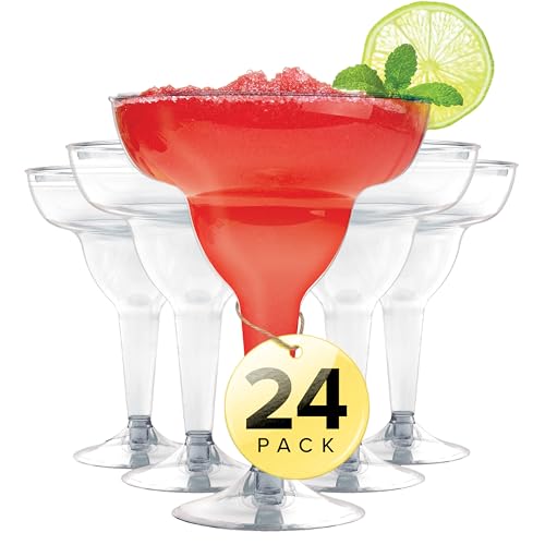 Stock Your Home Clear Plastic Margarita Glasses Disposable (Set of 24) Decorations for Cinco de Mayo Parties Cocktail Cups for Tropical Party Supplies - Large 12 oz Hurricane Glasses