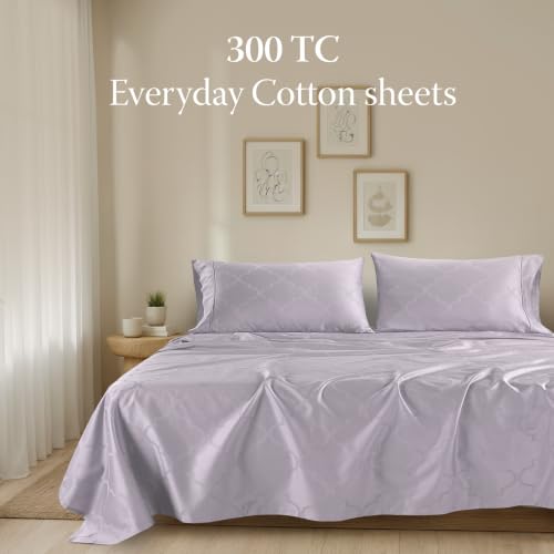 Image of Threadmill Cotton Twin XL Sheet Set | 100% Cotton Sheets for Twin XL Size Bed | Damask Jacquard Sateen Twin XL Bed Sheets Set with 16 inch Deep Pocket | Soft Breathable 3-Piece Cooling Sheet Set | Lilac