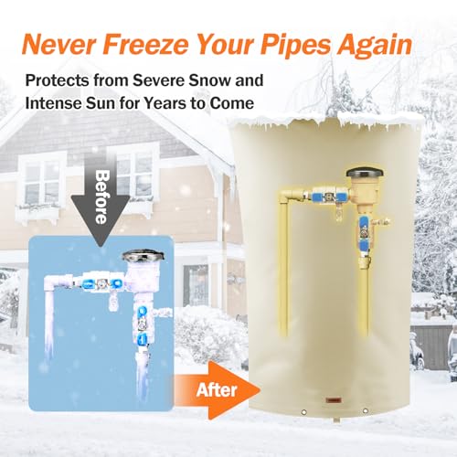 TOHONFOO Backflow Preventer Pipe Insulation Cover (5°F) - Irrigation Sprinkler Valve Insulated Pouch - Water Well Pump Cover - Sturdy 5 Layers for Winter Freeze Protection, 22" W x 34" H, Beige by TOHONFOO - Image 3