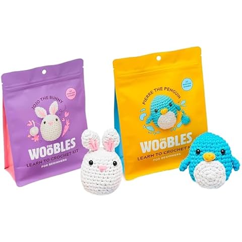 The Woobles Beginners Crochet Kit with Easy Peasy Yarn as seen on Shark Tank Bundle - with Step-by-Step Video Tutorials - Pierre The Penguin and JoJo The Bunny Cover