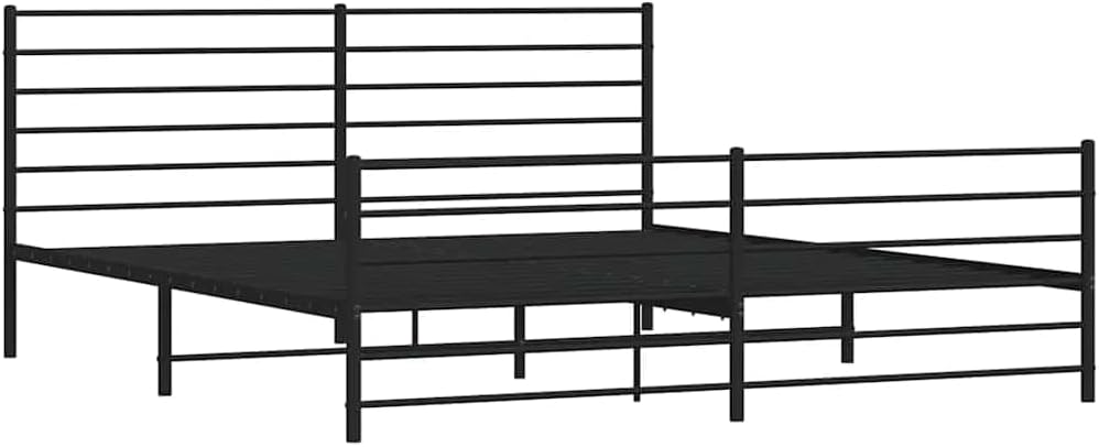 Bed Frame Black Powder-Coated Steel Sturdy Platform Foundation 76x80 in Easy-Assembly Nonslip Modern Minimalist Bedroom Furniture Mattress-Support